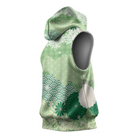 Green Palaka Japanese Patterns Sleeveless Hoodie Asanoha Seigaiha Sakura Motif LT14 - Polynesian Pride