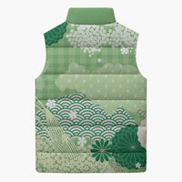 Green Palaka Japanese Patterns Sleeveless Puffer Jacket Asanoha Seigaiha Sakura Motif LT14 - Polynesian Pride