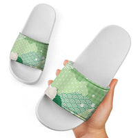 Green Palaka Japanese Patterns Slide Sandals Asanoha Seigaiha Sakura Motif - Polynesian Pride