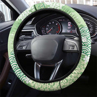 Green Palaka Japanese Patterns Steering Wheel Cover Asanoha Seigaiha Sakura Motif LT14 - Polynesian Pride