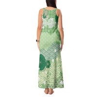 Green Palaka Japanese Patterns Tank Maxi Dress Asanoha Seigaiha Sakura Motif - Polynesian Pride