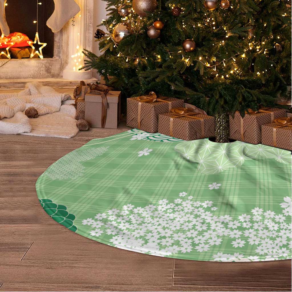 Green Palaka Japanese Patterns Tree Skirt Asanoha Seigaiha Sakura Motif LT14 - Polynesian Pride
