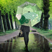 Green Palaka Japanese Patterns Umbrella Asanoha Seigaiha Sakura Motif - Polynesian Pride