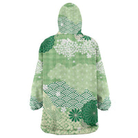 Green Palaka Japanese Patterns Wearable Blanket Hoodie Asanoha Seigaiha Sakura Motif LT14 - Polynesian Pride