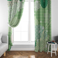 Green Palaka Japanese Patterns Window Curtain Asanoha Seigaiha Sakura Motif - Polynesian Pride