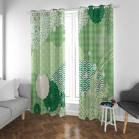 Green Palaka Japanese Patterns Window Curtain Asanoha Seigaiha Sakura Motif - Polynesian Pride