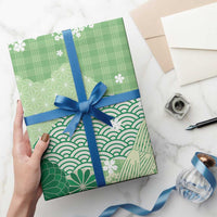 Green Palaka Japanese Patterns Wrapping Paper Asanoha Seigaiha Sakura Motif LT14 - Polynesian Pride