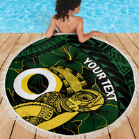 Personalised Solomon Islands Western Province Day Beach Blanket Sea Turtle Mix Polynesian Hibiscus Pattern LT14 - Polynesian Pride