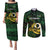 Personalised Solomon Islands Western Province Day Couples Matching Puletasi Dress and Long Sleeve Button Shirt Sea Turtle Mix Polynesian Hibiscus Pattern LT14 Green - Polynesian Pride