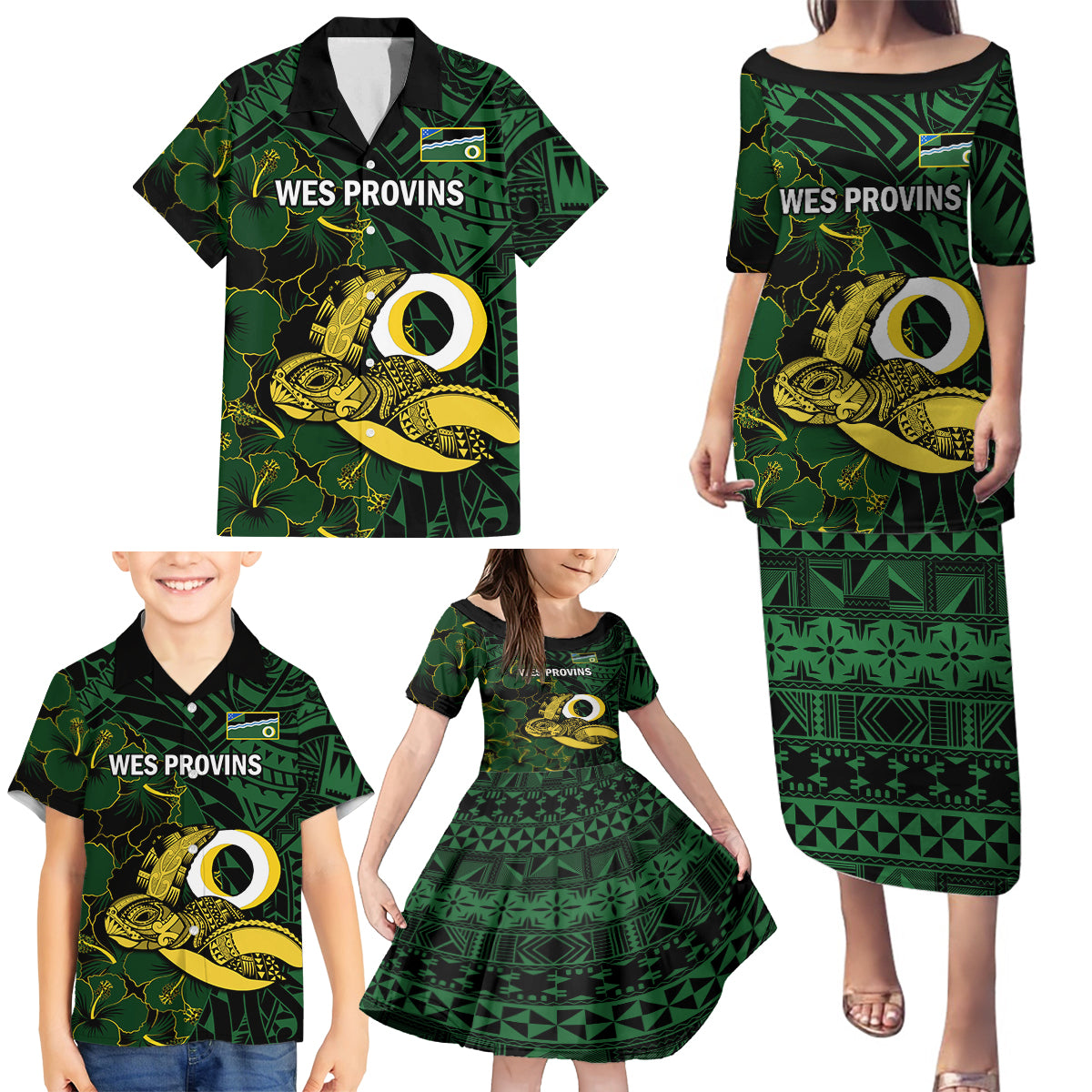 Personalised Solomon Islands Western Province Day Family Matching Puletasi Dress and Hawaiian Shirt Sea Turtle Mix Polynesian Hibiscus Pattern LT14 - Polynesian Pride