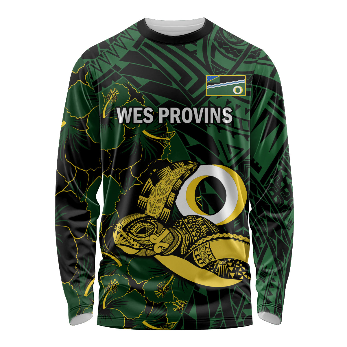 Personalised Solomon Islands Western Province Day Long Sleeve Shirt Sea Turtle Mix Polynesian Hibiscus Pattern LT14 Unisex Green - Polynesian Pride