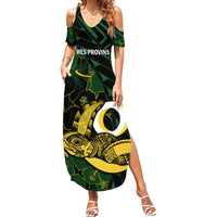 Personalised Solomon Islands Western Province Day Summer Maxi Dress Sea Turtle Mix Polynesian Hibiscus Pattern LT14 Women Green - Polynesian Pride