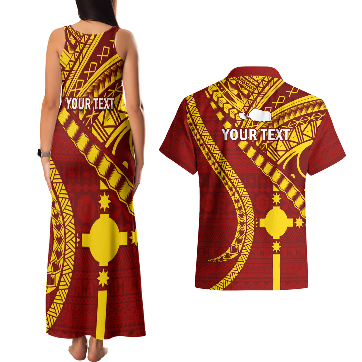 Personalised Fiji Rotuma Couples Matching Tank Maxi Dress and Hawaiian Shirt Fijian Tapa Pattern LT14 - Polynesian Pride
