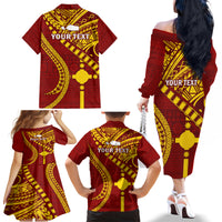 Personalised Fiji Rotuma Family Matching Off Shoulder Long Sleeve Dress and Hawaiian Shirt Fijian Tapa Pattern LT14 - Polynesian Pride