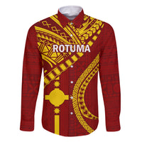 Personalised Fiji Rotuma Family Matching Off Shoulder Long Sleeve Dress and Hawaiian Shirt Fijian Tapa Pattern LT14 Dad's Shirt - Long Sleeve Maroon - Polynesian Pride