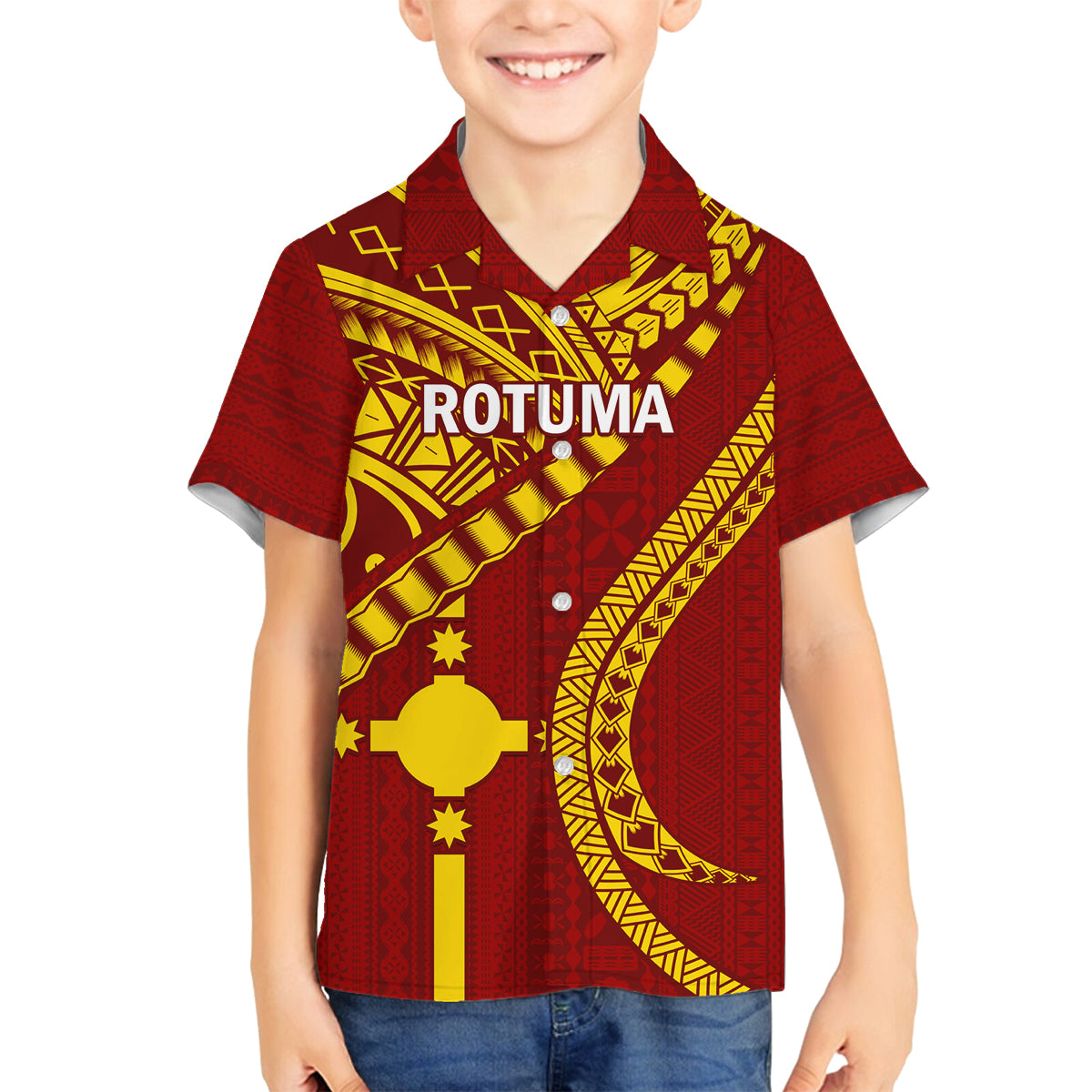 Personalised Fiji Rotuma Family Matching Off Shoulder Maxi Dress and Hawaiian Shirt Fijian Tapa Pattern LT14 Son's Shirt Maroon - Polynesian Pride