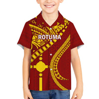 Personalised Fiji Rotuma Family Matching Tank Maxi Dress and Hawaiian Shirt Fijian Tapa Pattern LT14 Son's Shirt Maroon - Polynesian Pride
