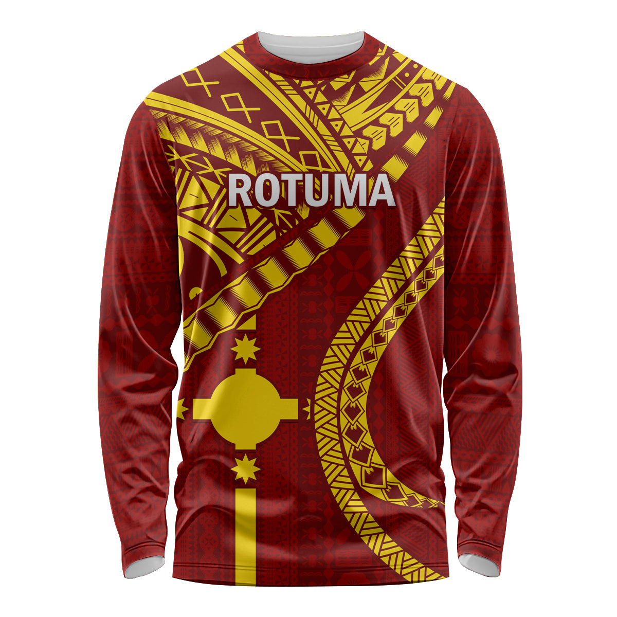 Personalised Fiji Rotuma Long Sleeve Shirt Fijian Tapa Pattern LT14 Unisex Maroon - Polynesian Pride