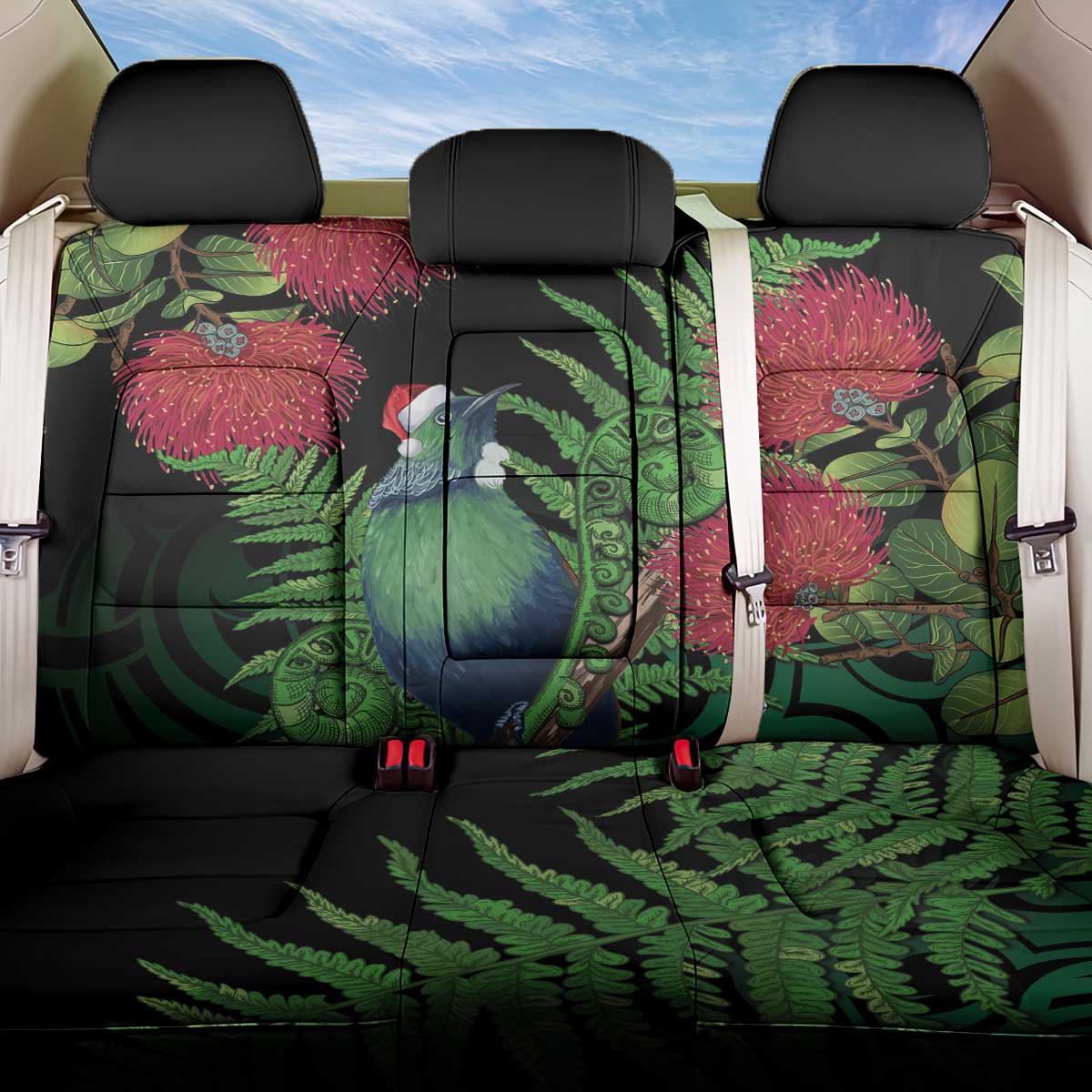 New Zealand Tui Bird Christmas Back Car Seat Cover Maori Fern Mix Pohotukawa