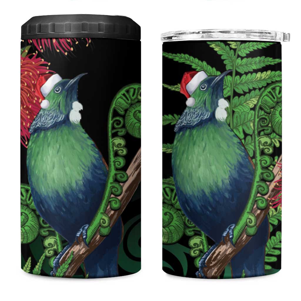 New Zealand Tui Bird Christmas 4 in 1 Can Cooler Tumbler Maori Fern Mix Pohotukawa