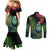 New Zealand Tui Bird Christmas Couples Matching Mermaid Dress and Long Sleeve Button Shirt Maori Fern Mix Pohotukawa