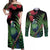 New Zealand Tui Bird Christmas Couples Matching Off Shoulder Maxi Dress and Long Sleeve Button Shirt Maori Fern Mix Pohotukawa