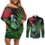 New Zealand Tui Bird Christmas Couples Matching Off Shoulder Short Dress and Long Sleeve Button Shirt Maori Fern Mix Pohotukawa