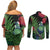 New Zealand Tui Bird Christmas Couples Matching Off Shoulder Short Dress and Long Sleeve Button Shirt Maori Fern Mix Pohotukawa