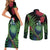 New Zealand Tui Bird Christmas Couples Matching Short Sleeve Bodycon Dress and Long Sleeve Button Shirt Maori Fern Mix Pohotukawa