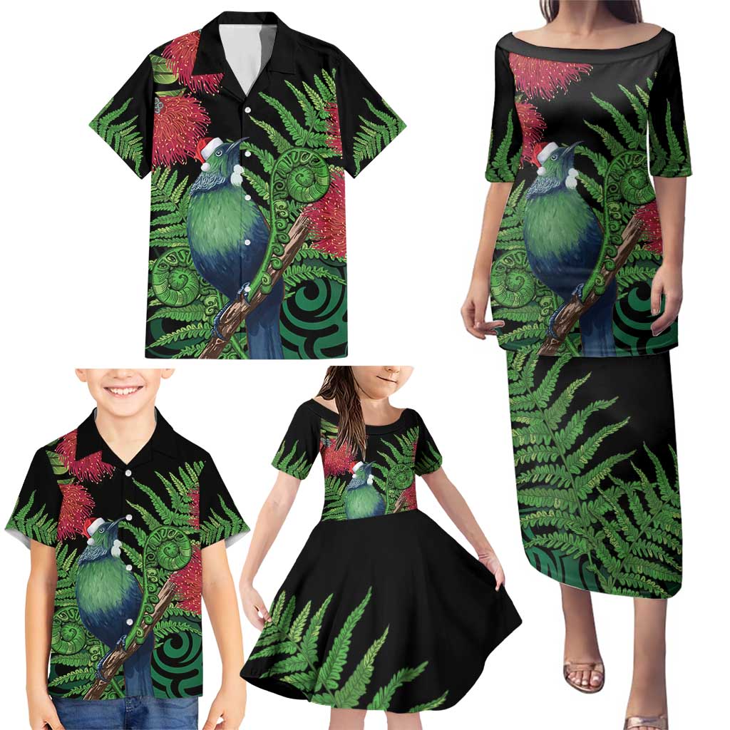 New Zealand Tui Bird Christmas Family Matching Puletasi and Hawaiian Shirt Maori Fern Mix Pohotukawa