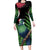 New Zealand Tui Bird Christmas Long Sleeve Bodycon Dress Maori Fern Mix Pohotukawa