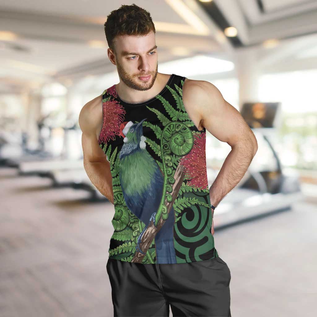 New Zealand Tui Bird Christmas Men Tank Top Maori Fern Mix Pohotukawa LT14 Black - Polynesian Pride