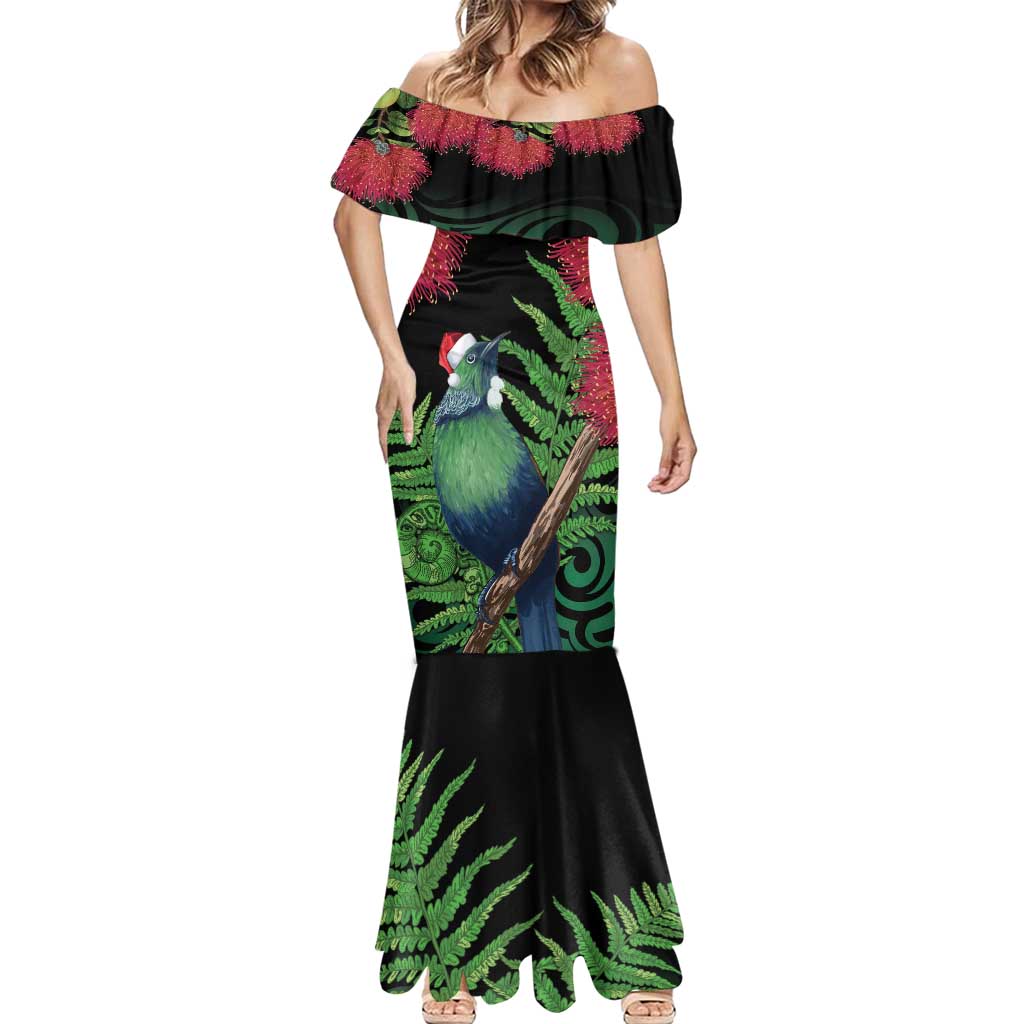New Zealand Tui Bird Christmas Mermaid Dress Maori Fern Mix Pohotukawa