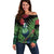 New Zealand Tui Bird Christmas Off Shoulder Sweater Maori Fern Mix Pohotukawa