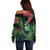 New Zealand Tui Bird Christmas Off Shoulder Sweater Maori Fern Mix Pohotukawa