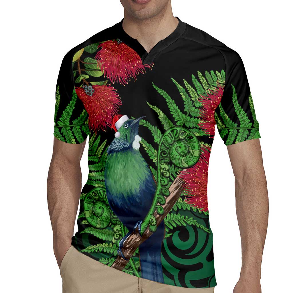 New Zealand Tui Bird Christmas Rugby Jersey Maori Fern Mix Pohotukawa