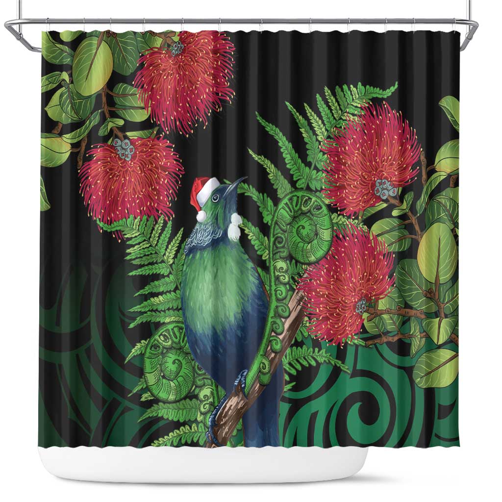 New Zealand Tui Bird Christmas Shower Curtain Maori Fern Mix Pohotukawa