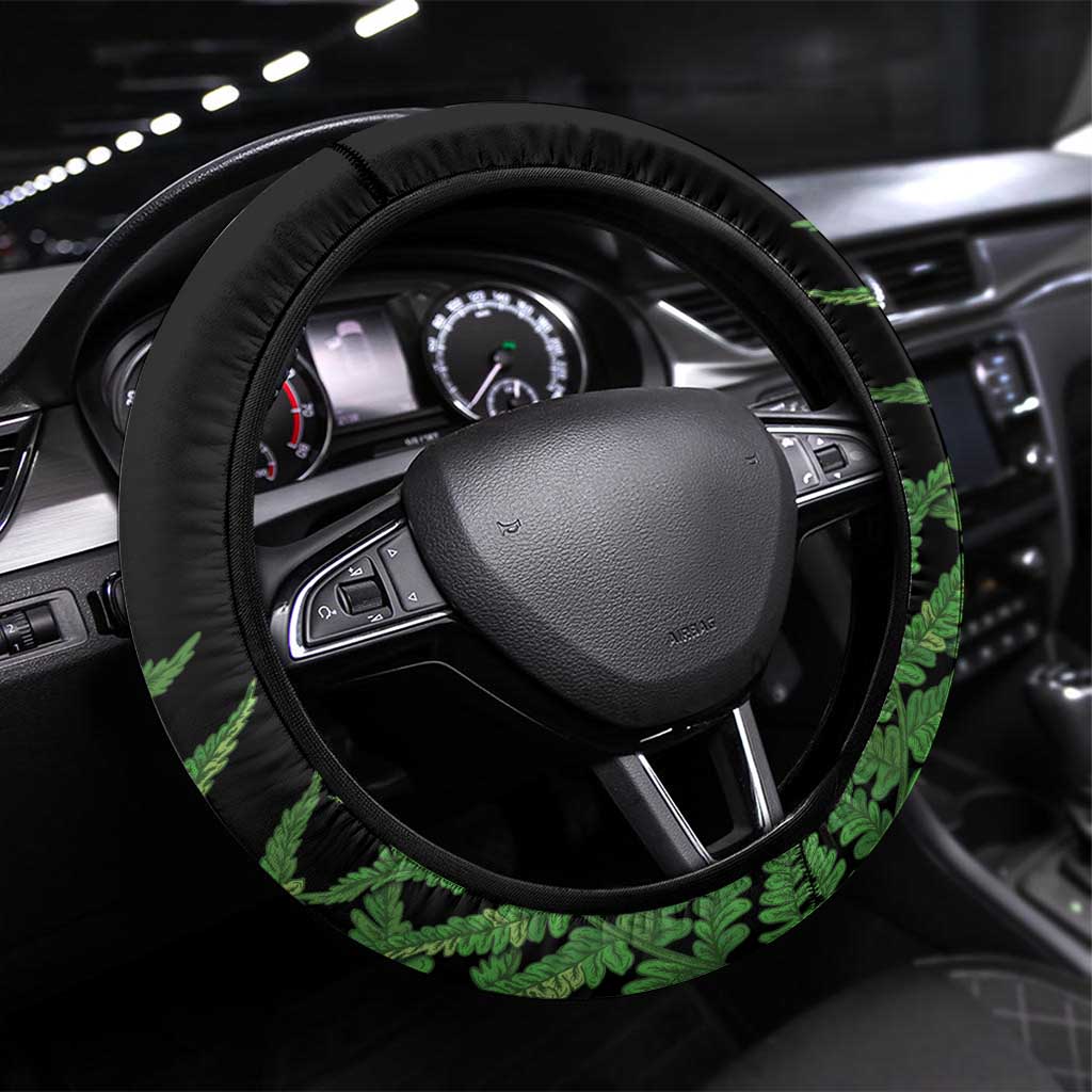 New Zealand Tui Bird Christmas Steering Wheel Cover Maori Fern Mix Pohotukawa LT14 Universal Fit Black - Polynesian Pride
