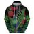 New Zealand Tui Bird Christmas Zip Hoodie Maori Fern Mix Pohotukawa