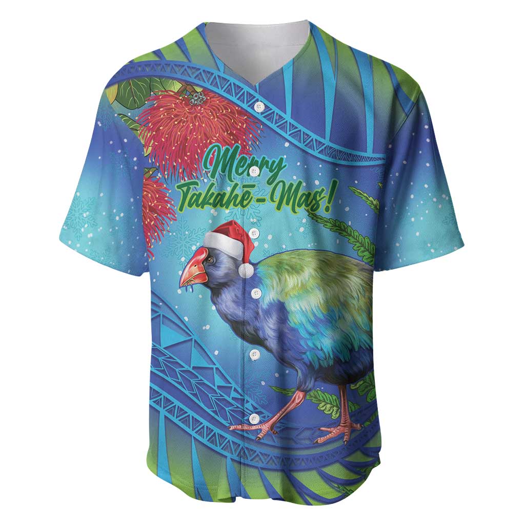 New Zealand Takahe Christmas Baseball Jersey Maori Fern Mix Pohotukawa