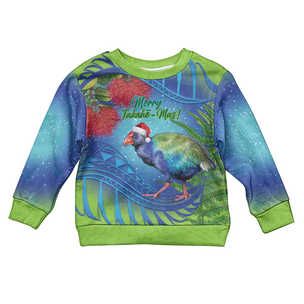 New Zealand Takahe Christmas Kid Ugly Christmas Sweater Maori Fern Mix Pohotukawa