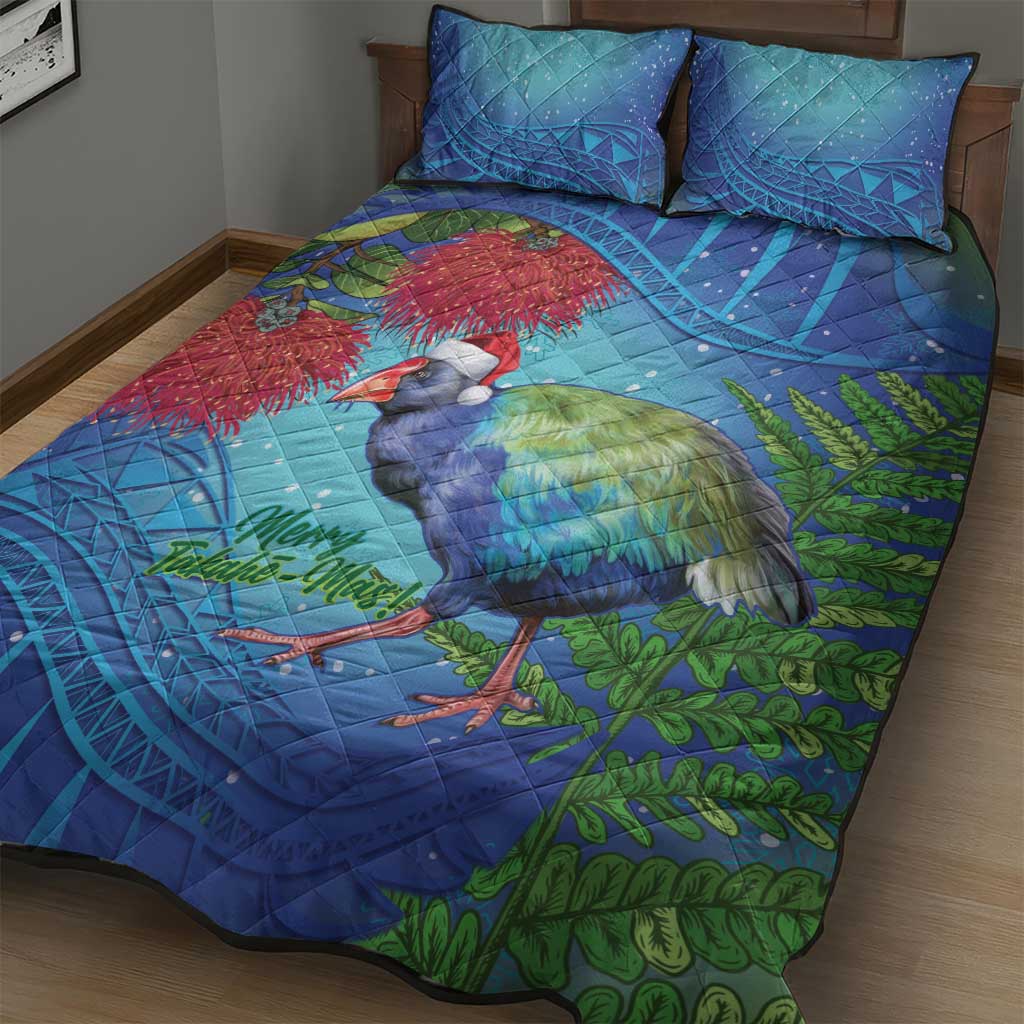 New Zealand Takahe Christmas Quilt Bed Set Maori Fern Mix Pohotukawa