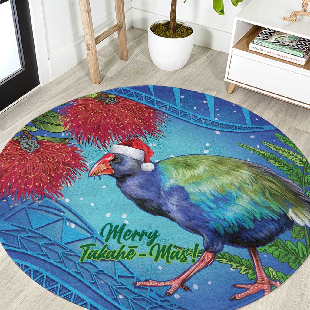 New Zealand Takahe Christmas Round Carpet Maori Fern Mix Pohotukawa