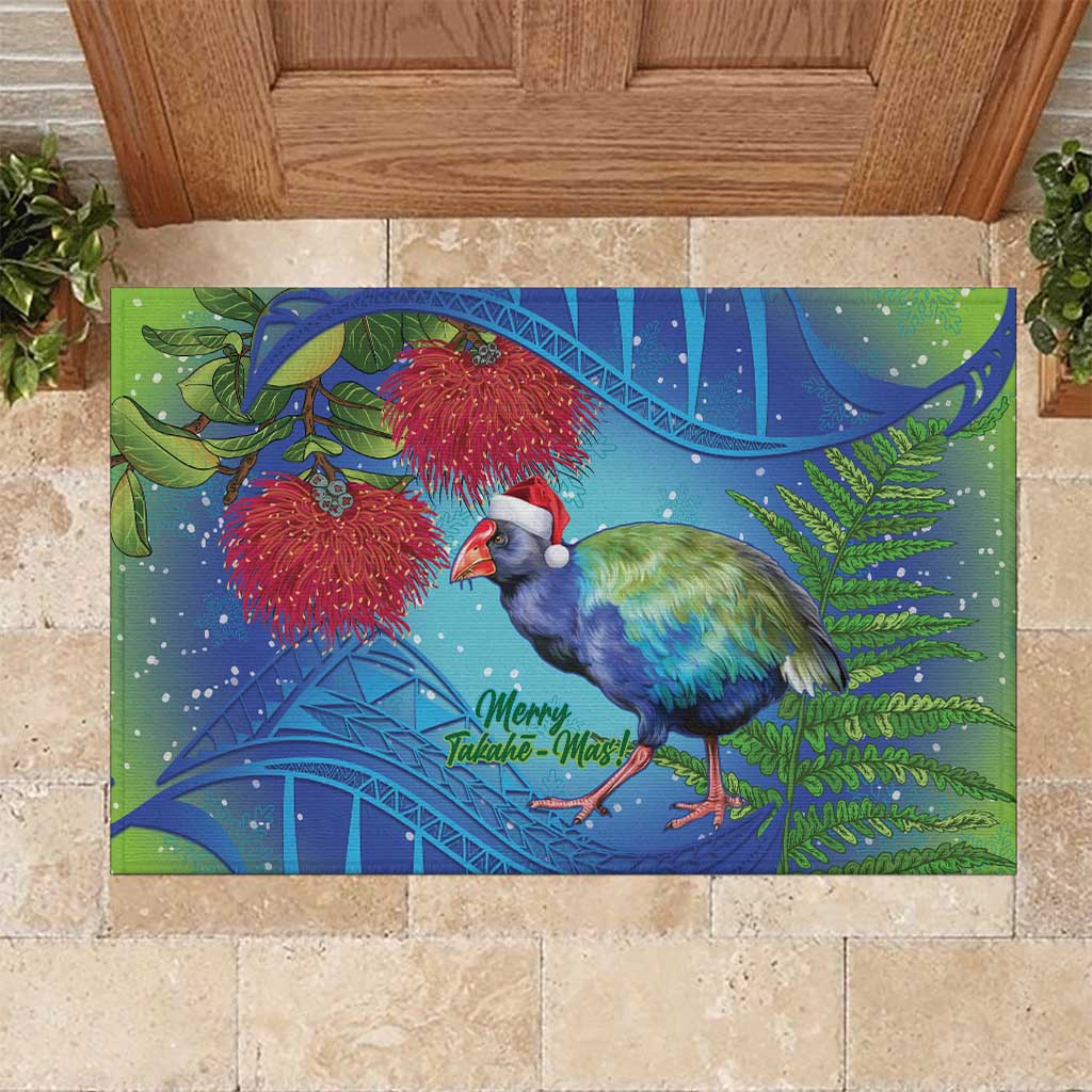 New Zealand Takahe Christmas Rubber Doormat Maori Fern Mix Pohotukawa