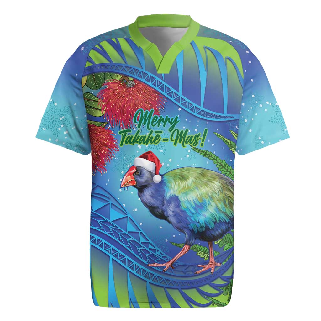 New Zealand Takahe Christmas Rugby Jersey Maori Fern Mix Pohotukawa