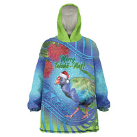 New Zealand Takahe Christmas Wearable Blanket Hoodie Maori Fern Mix Pohotukawa