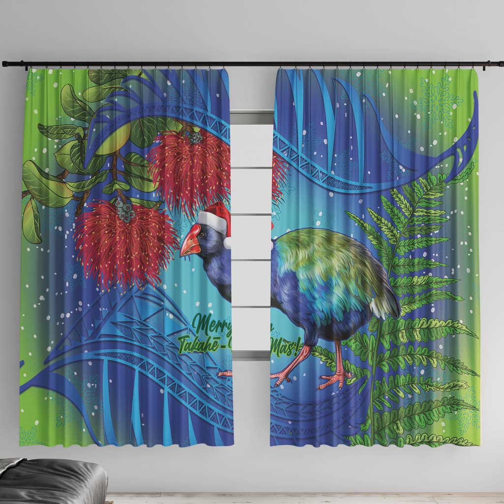 New Zealand Takahe Christmas Window Curtain Maori Fern Mix Pohotukawa