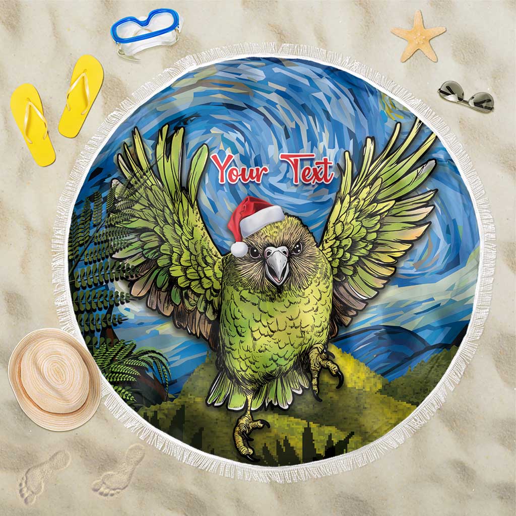 Personalised Jumping Kakapo Christmas Beach Blanket New Zealand Fern - Starry Night Style LT14 One Size 150cm Green - Polynesian Pride