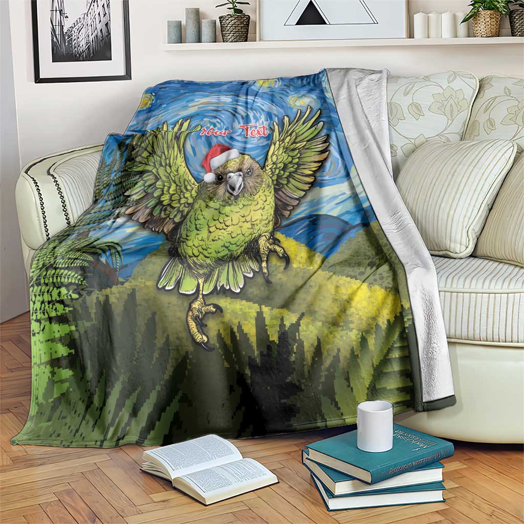 Personalised Jumping Kakapo Christmas Blanket New Zealand Fern - Starry Night Style LT14 Green - Polynesian Pride