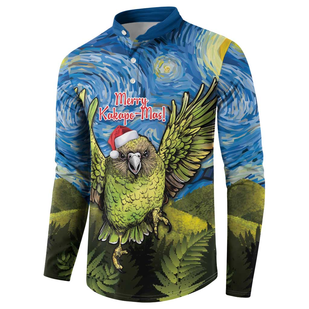 Personalised Jumping Kakapo Christmas Button Sweatshirt New Zealand Fern - Starry Night Style LT14 - Polynesian Pride